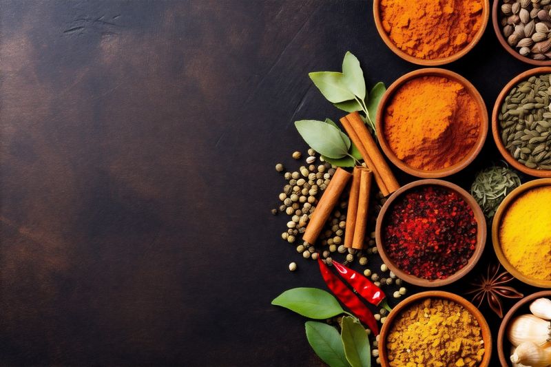 spoon background powder spice cooking seasoning indian dry herb food ingredient. Generative AI.