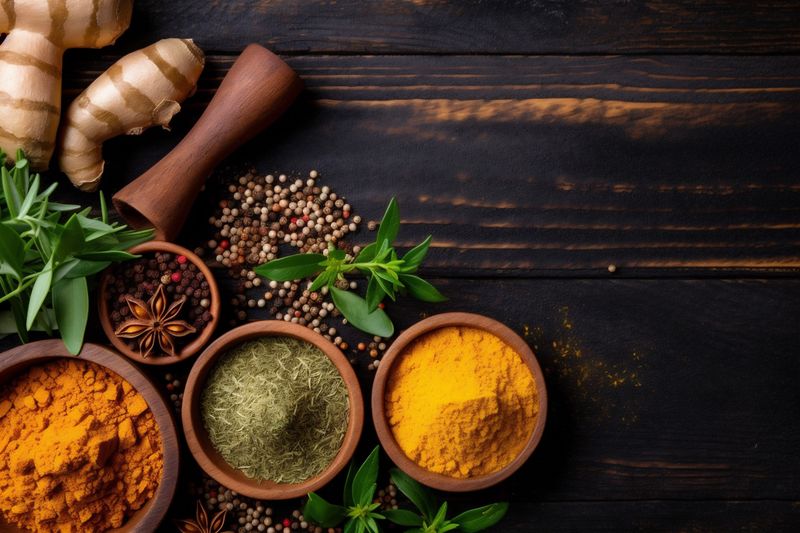 spice mix dry seasoning powder ingredient herb cooking indian background food. Generative AI.