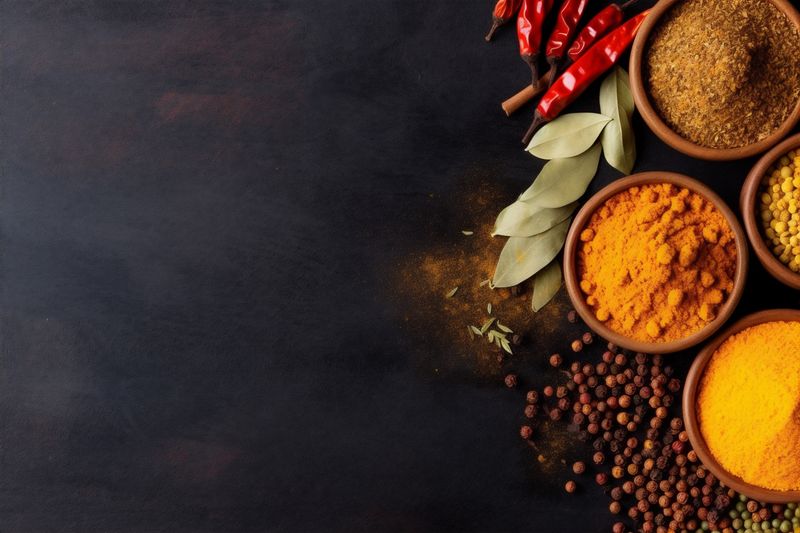 cooking background seasoning powder spice indian food ingredient dry herb chili. Generative AI.