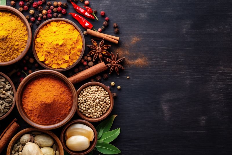 cooking food powder indian herb background ingredient seasoning dry seed spice. Generative AI.