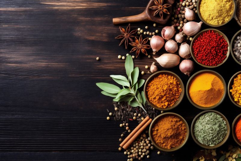 dry indian cooking leaf food background powder spice herb ingredient seasoning. Generative AI.