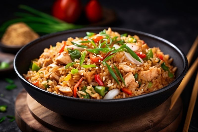 vegetable rice healthy dinner fried rice meal asian chinese food eat. Generative AI.