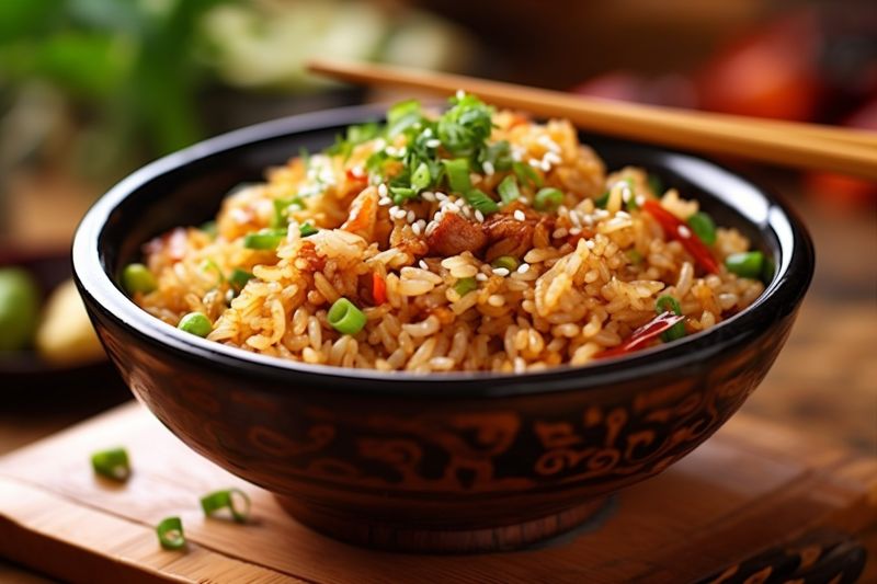 food eat rice vegetable dinner asian meal chinese fried rice healthy. Generative AI.