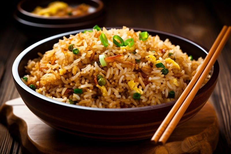food rice meal eat chinese healthy rice fried vegetable asian dinner. Generative AI.