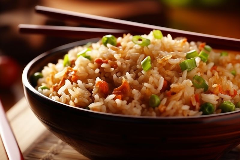 rice dinner asian food eat rice fried vegetable chinese healthy meal. Generative AI.