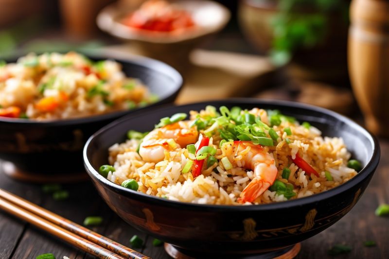 fried rice healthy vegetable food asian rice dinner eat meal chinese. Generative AI.