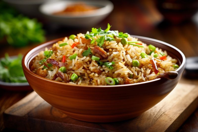 dinner food healthy rice asian fried meal eat rice vegetable chinese. Generative AI.