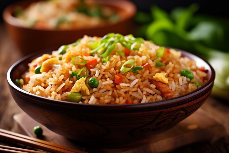eat meal vegetable asian healthy rice chinese fried food rice dinner. Generative AI.