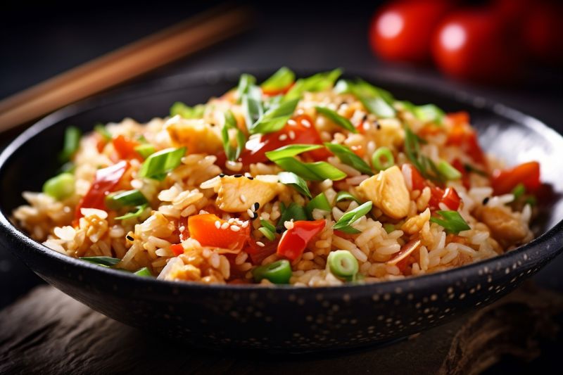 fried food eat asian chinese dinner meal healthy vegetable rice rice. Generative AI.