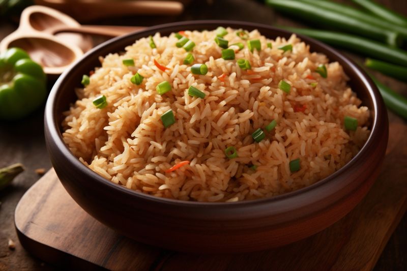 rice meal dinner chinese vegetable eat fried food asian healthy rice. Generative AI.