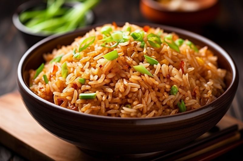 healthy vegetable meal rice eat food dinner asian chinese rice fried. Generative AI.