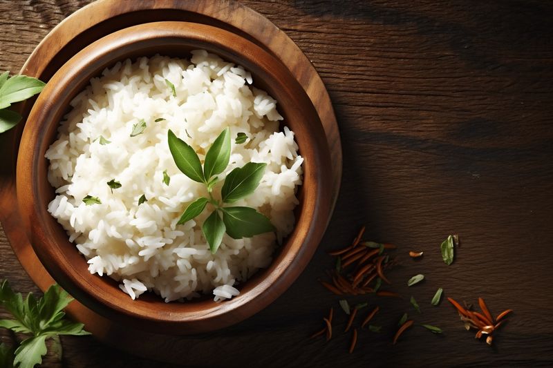 diet grain organic food rice asian white vegetarian healthy meal. Generative AI.