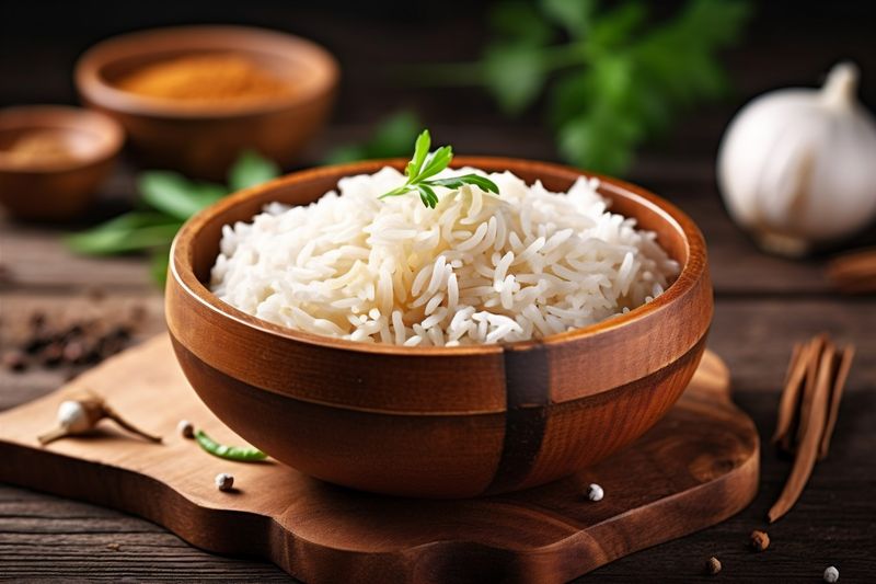 asian healthy rice diet vegetarian organic white meal food grain. Generative AI.
