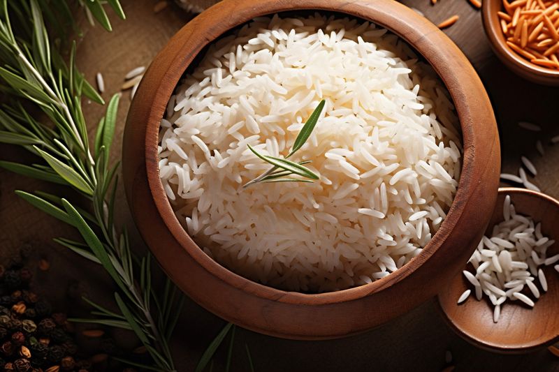 meal diet grain food rice organic healthy vegetarian asian white. Generative AI.