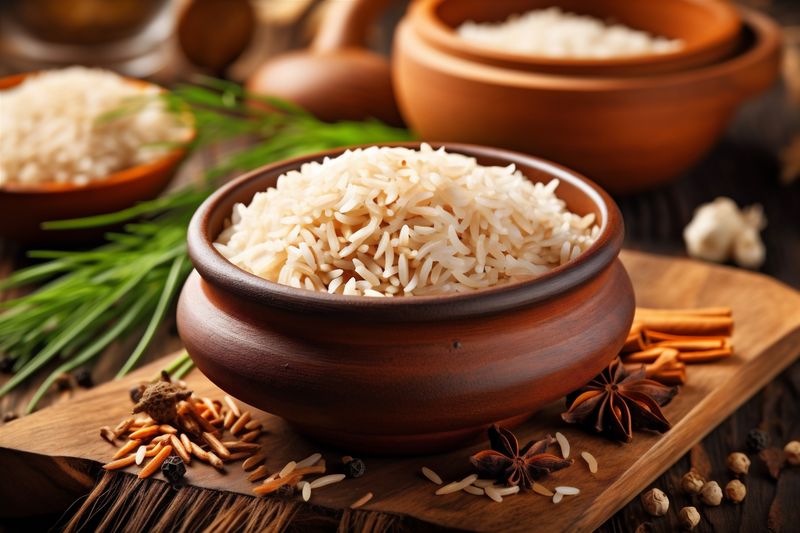 vegetarian food organic white healthy asian diet rice grain meal. Generative AI.