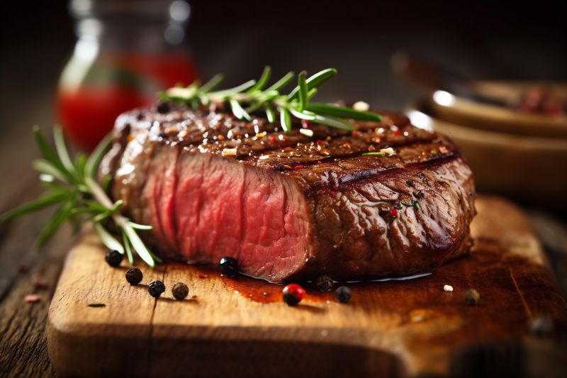 beef red food grill background dark steak meat raw medium fried. Generative AI.