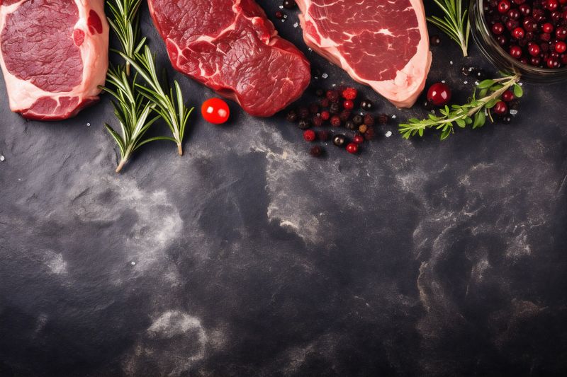 beef meat background food dark roasted raw grill fried steak red. Generative AI.