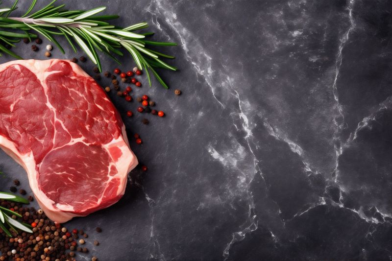 meat beef ribeye grill raw red steak food fried dark background. Generative AI.