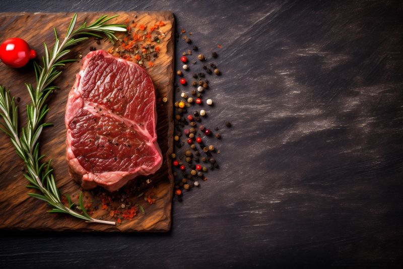 dinner beef background steak grill dark meat fried food raw red. Generative AI.
