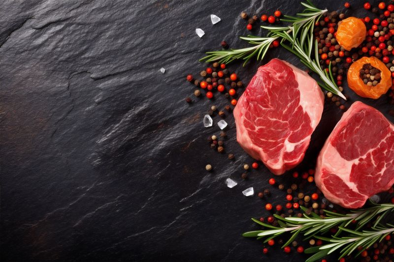 beef steak dark fried meat raw cooked background grill red food. Generative AI.