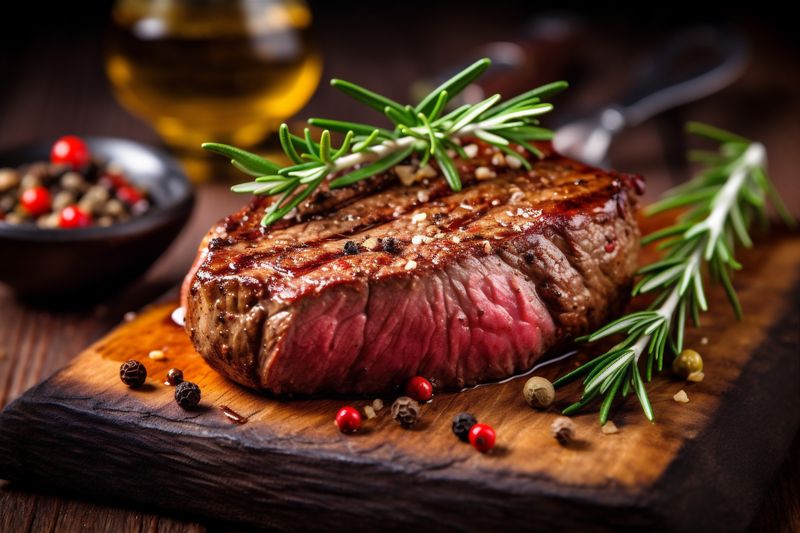 food red grill fried background steak beef raw dark meat grilled. Generative AI.