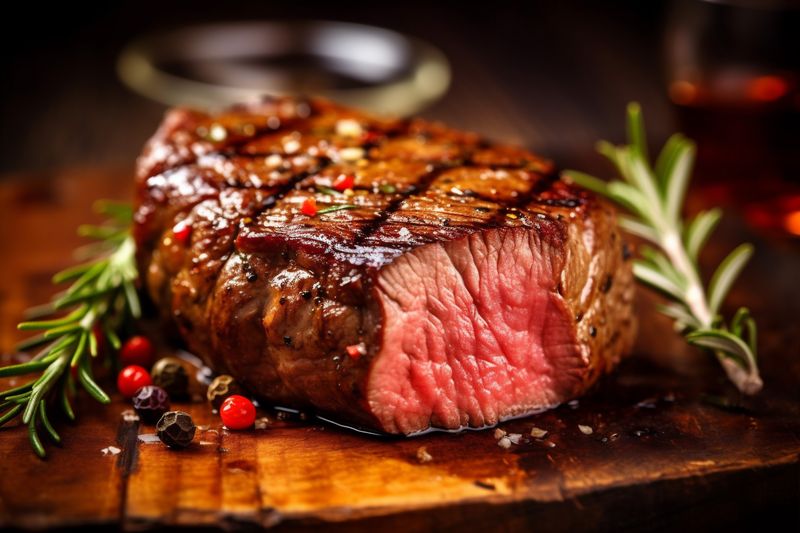 beef grill red fried background tenderloin meat food steak raw dark. Generative AI.