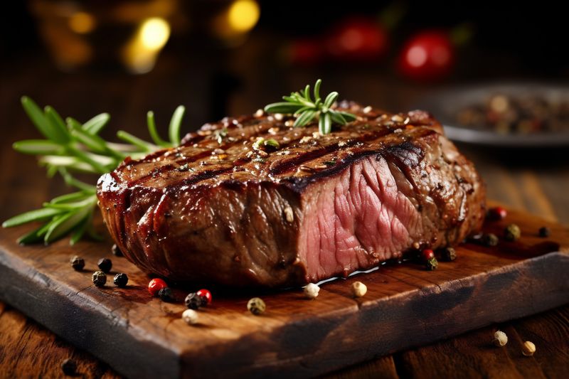 fried grill background raw red medium meat steak food dark beef. Generative AI.