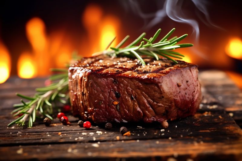 dark beef red ingredient meat steak background fried raw grill food. Generative AI.