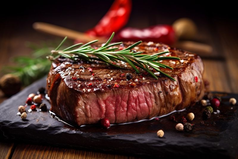 beef grill background fried raw dark meat red food pork steak. Generative AI.