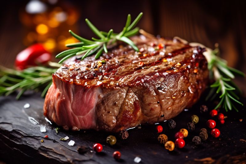 food meat steak raw fried rosemary red dark beef background grill. Generative AI.