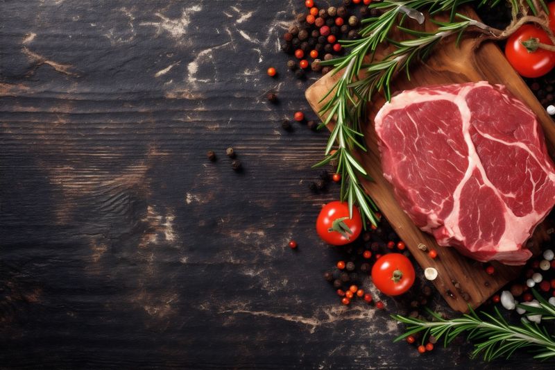 beef food background grill dark raw red black steak meat fried. Generative AI.