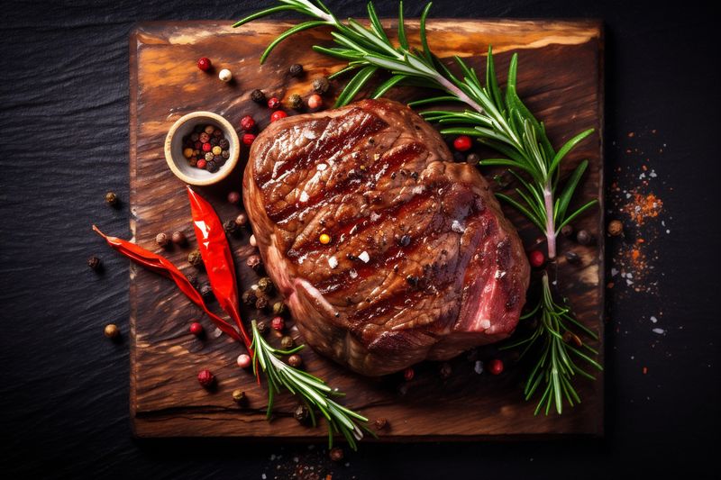 fried meat beef food raw red grill dark fillet background steak. Generative AI.