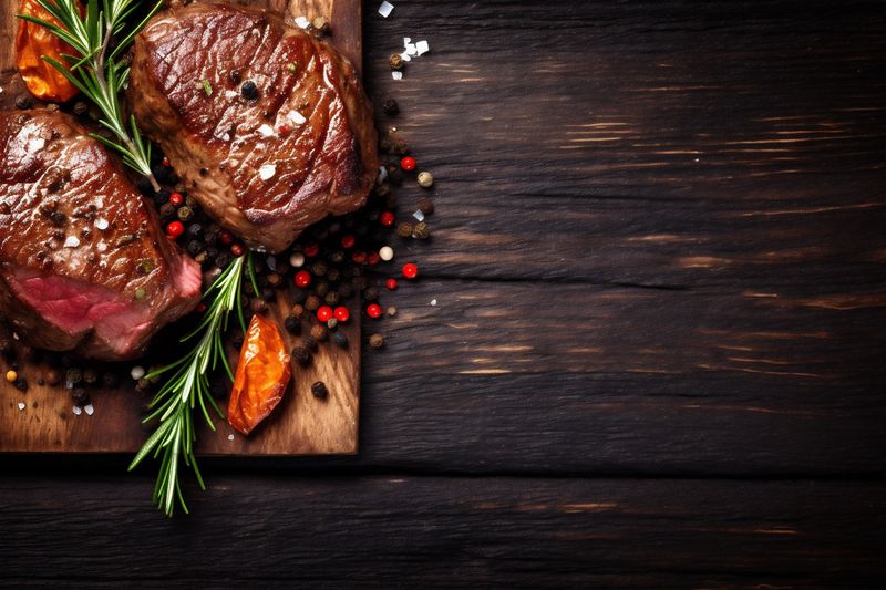 steak grill background red food fire raw meat fried dark beef. Generative AI.