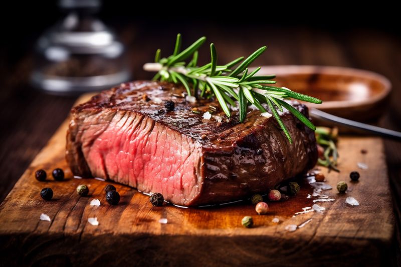 beef dark red rosemary grill food fried meat raw steak background. Generative AI.