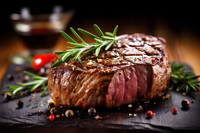 steak fried background grill dark red raw food slice beef meat. Generative AI.