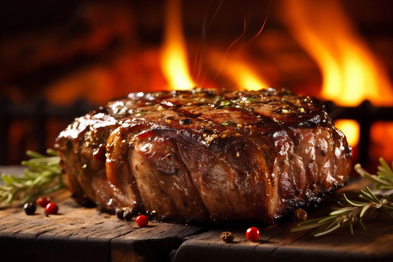 fried background red beef food meat steak raw dark tenderloin grill. Generative AI.