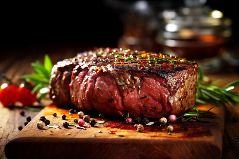 beef red steak background fried dark food meat top grill raw. Generative AI.