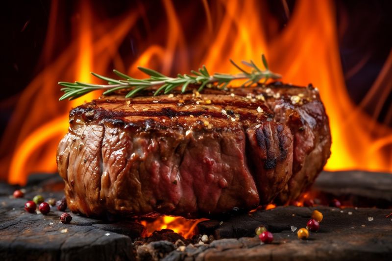 raw meat red dark steak fillet background food beef fried grill. Generative AI.