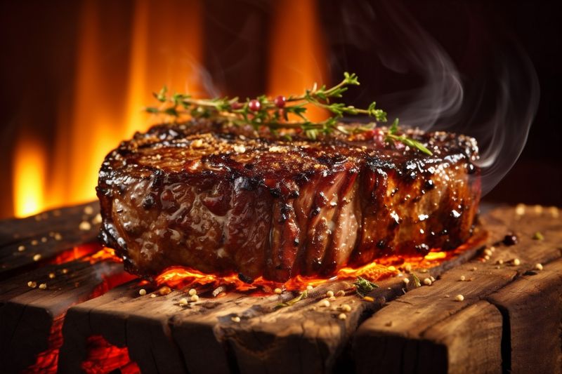 background raw dark beef red grill tenderloin meat food steak fried. Generative AI.