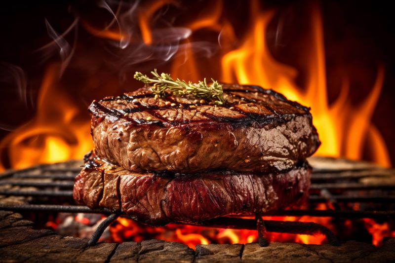 food raw fillet beef red meat grill dark steak fried background. Generative AI.