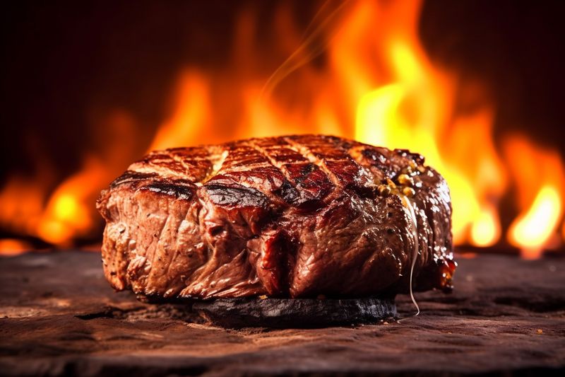 fried chop food meat background red steak grill dark beef raw. Generative AI.