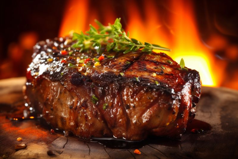beef red tasty dark raw grill food steak fried meat background. Generative AI.