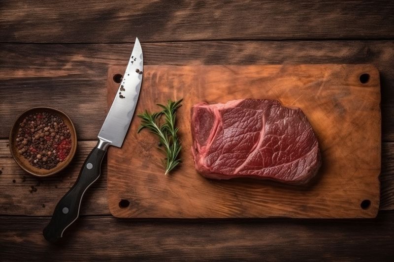 steak beef grill background raw food chop fried dark meat red. Generative AI.