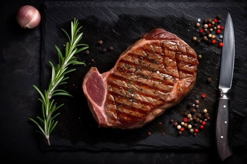 meat background grill dark fried steak raw smoke red food beef. Generative AI.