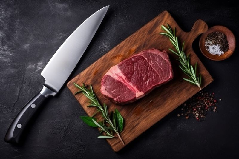 raw fried grill barbecue food background steak meat beef red dark. Generative AI.