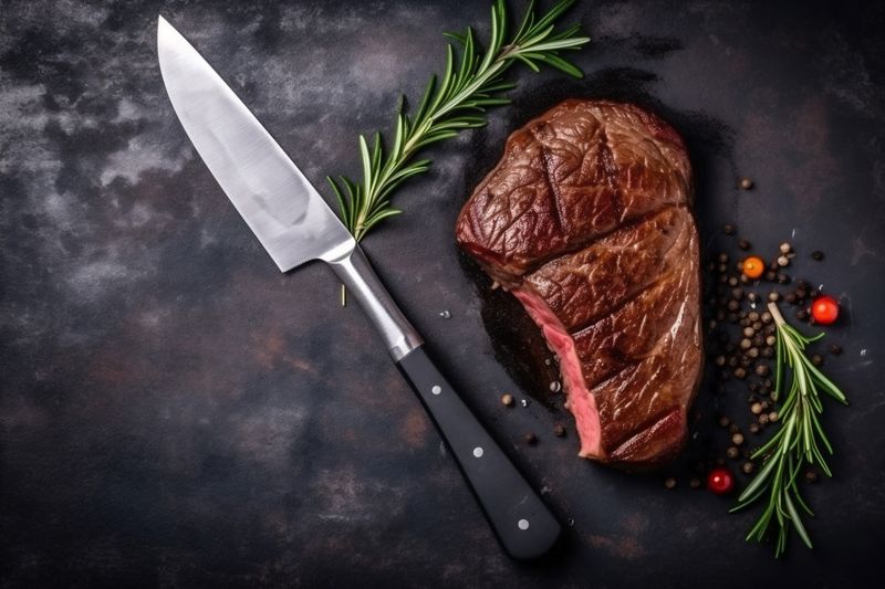 fried grill food background raw beef steak pork red dark meat. Generative AI.