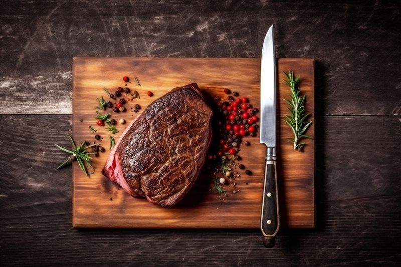 red beef raw background grill steak meat fried pepper dark food. Generative AI.