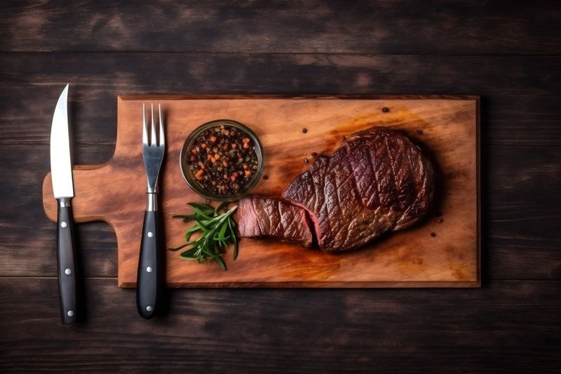 fried food steak red beef raw grill background pork dark meat. Generative AI.