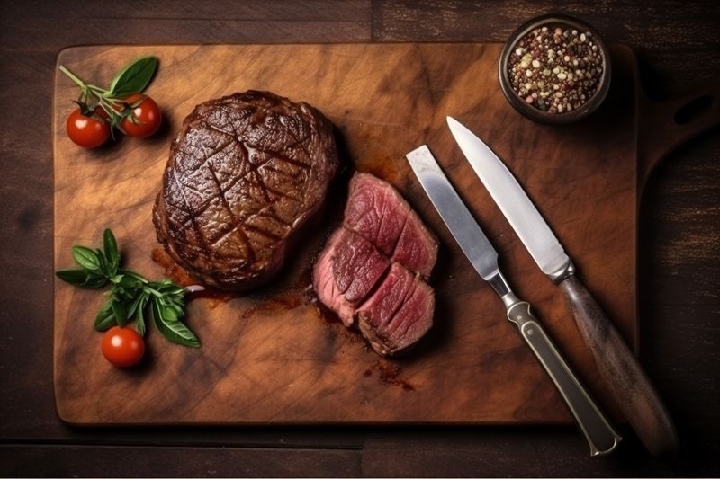 meat dark beef grill raw food red steak background meal fried. Generative AI.