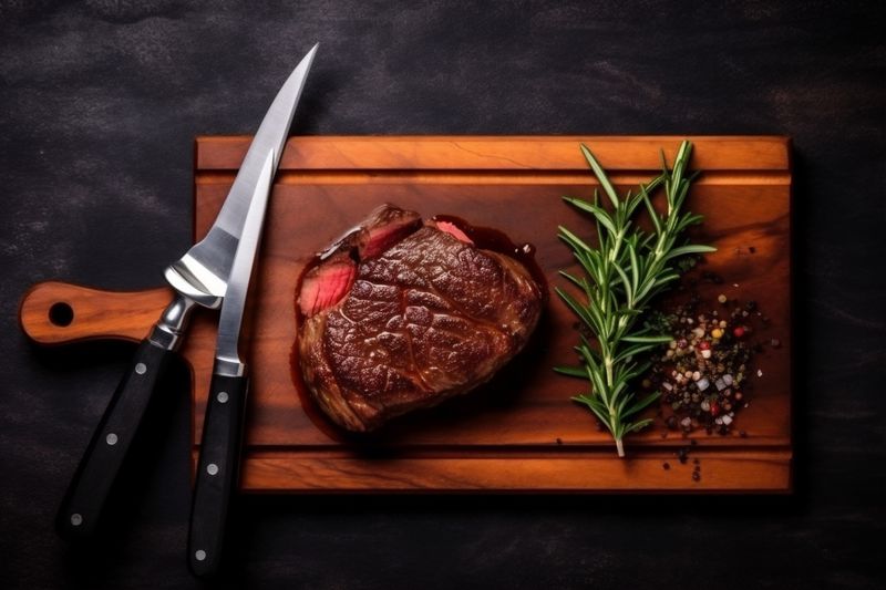 raw background beef fried steak food grill pork meat red dark. Generative AI.